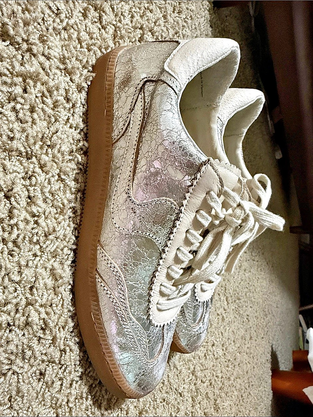 Dolce Vita Metallic Sneakers in Silver & White